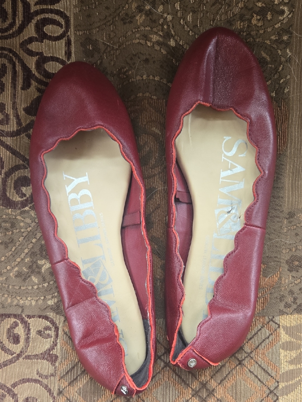 Sam & Libby Women's Red Leather Scalloped Ballet Flats Size 10